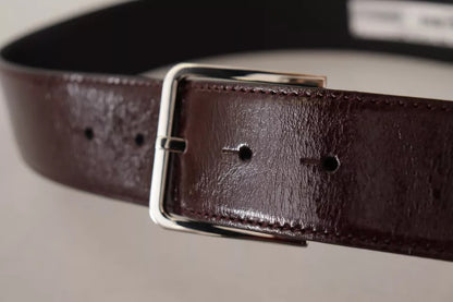  - Dark Brown Leather Logo Engraved Metal Buckle Belt