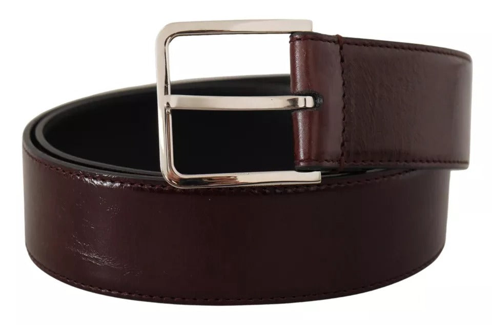  - Dark Brown Leather Logo Engraved Metal Buckle Belt