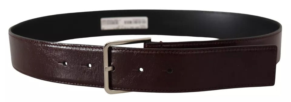  - Dark Brown Leather Logo Engraved Metal Buckle Belt