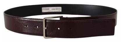  - Dark Brown Leather Logo Engraved Metal Buckle Belt