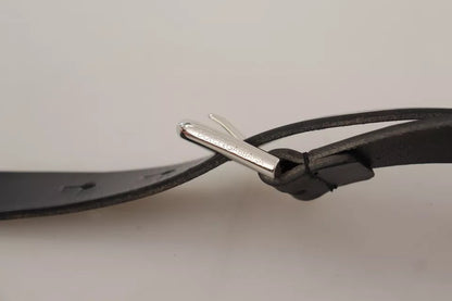  - Black Leather Silver Tone Metal Buckle Classic Belt