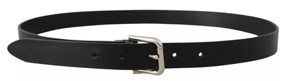  - Black Leather Silver Tone Metal Buckle Classic Belt