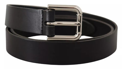  - Black Leather Silver Tone Metal Buckle Classic Belt