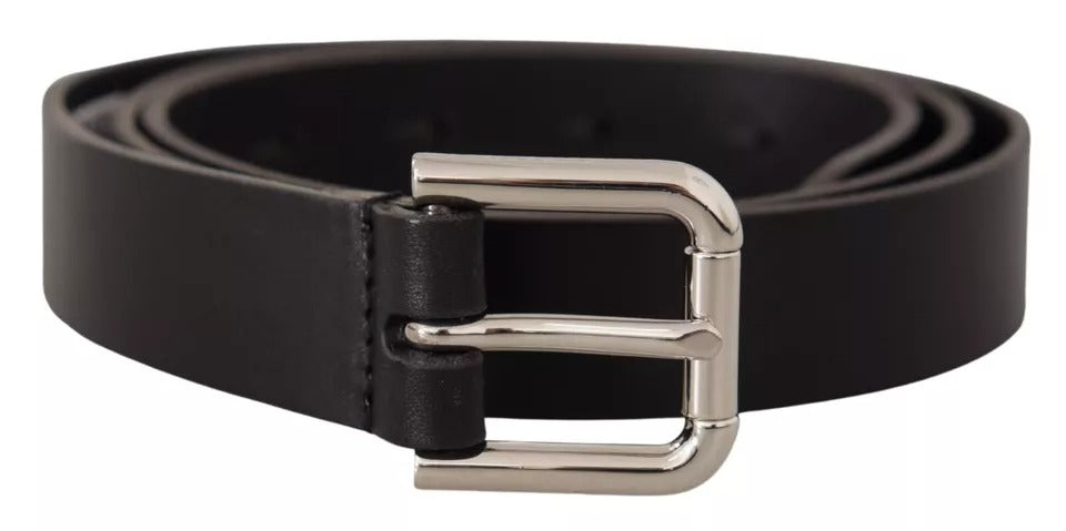  - Black Leather Silver Tone Metal Buckle Classic Belt