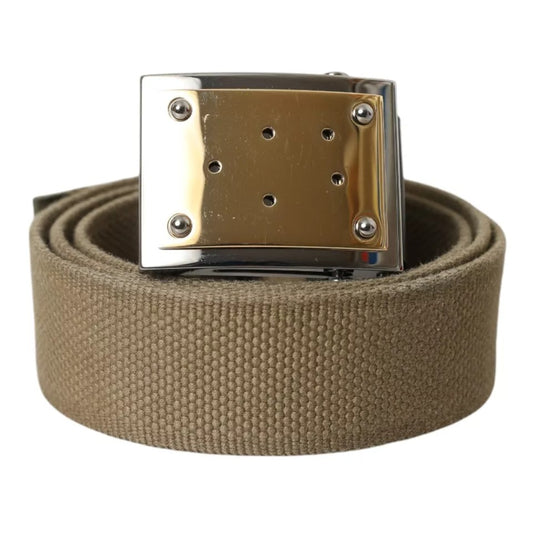  - Brown Canvas Square Metal Buckle Men Belt