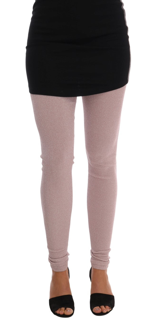  - Elegant Pink Mid-Waist Stretch Pants