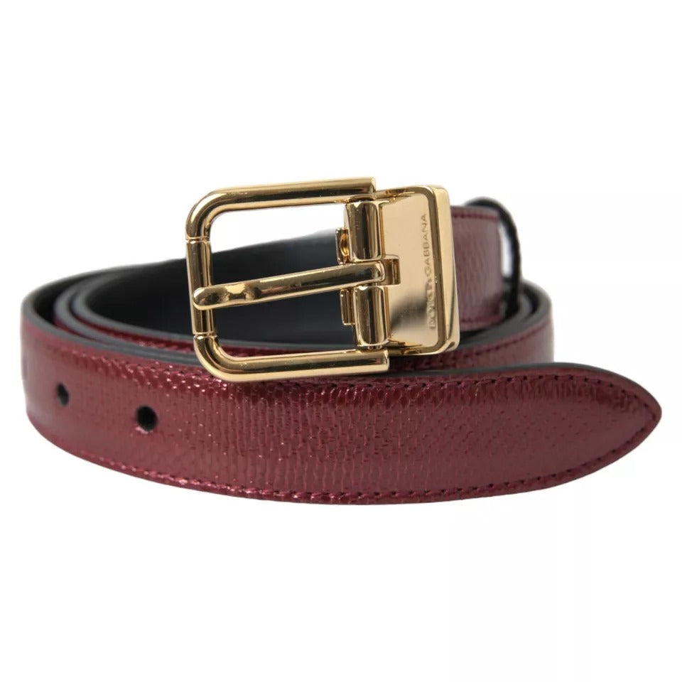  - Maroon Leather Gold Metal Buckle Men Belt