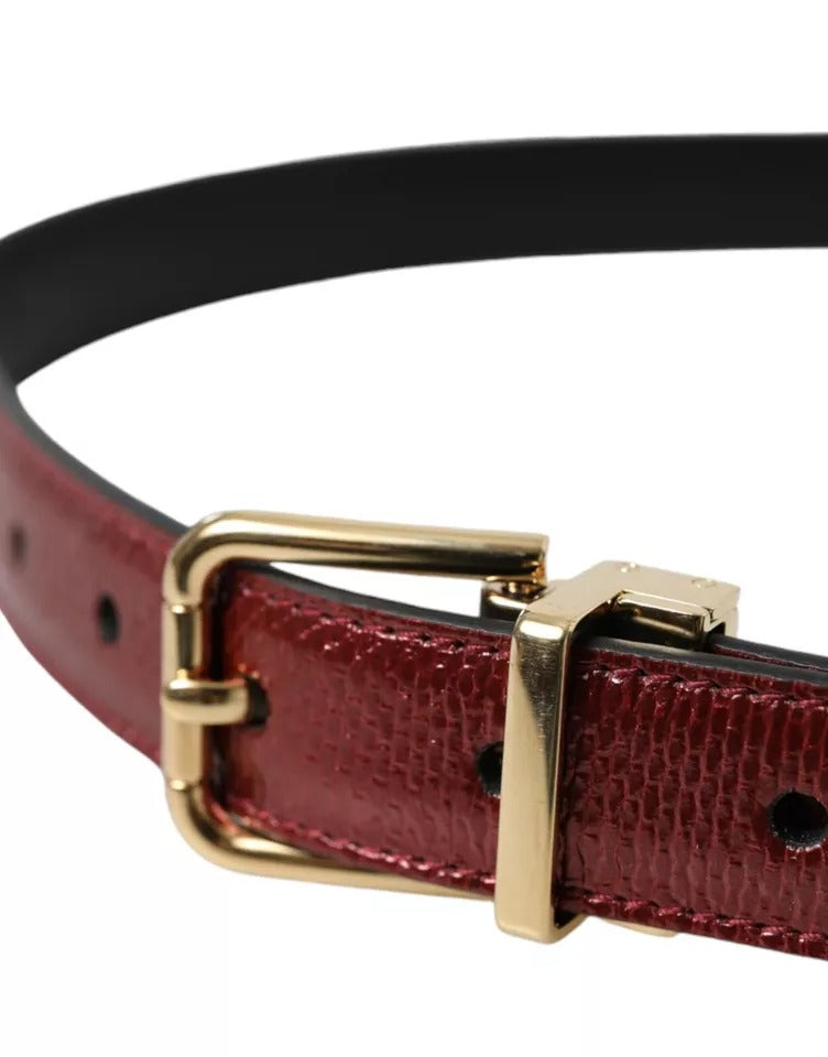  - Maroon Leather Gold Metal Buckle Men Belt