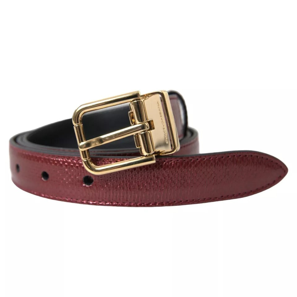  - Maroon Leather Gold Metal Buckle Men Belt