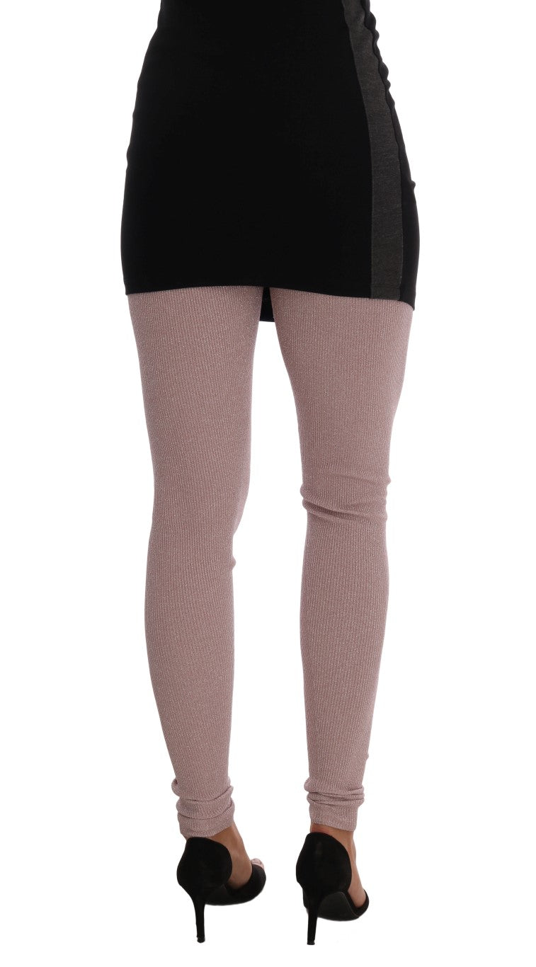  - Elegant Pink Mid-Waist Stretch Pants