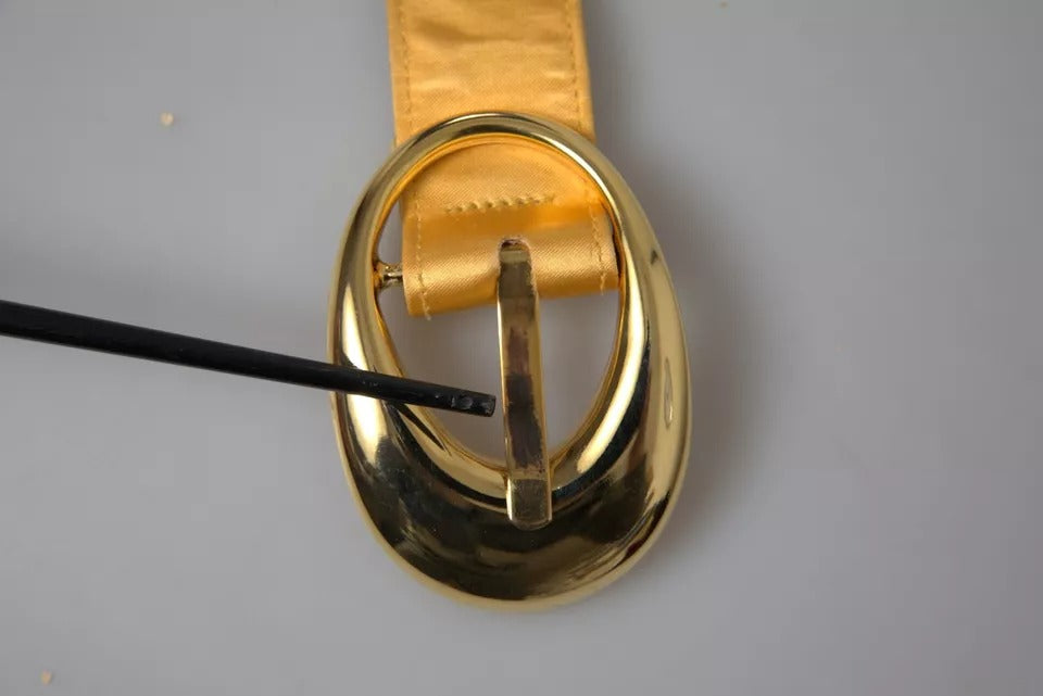  - Gold Satin Leather Oval Metal Buckle Belt