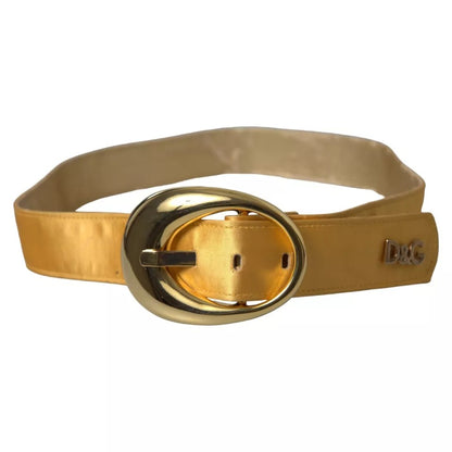  - Gold Satin Leather Oval Metal Buckle Belt