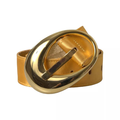  - Gold Satin Leather Oval Metal Buckle Belt