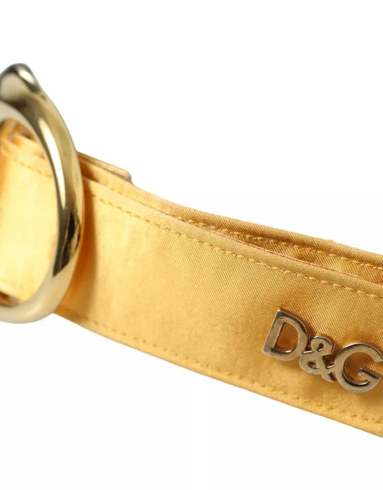  - Gold Satin Leather Oval Metal Buckle Belt