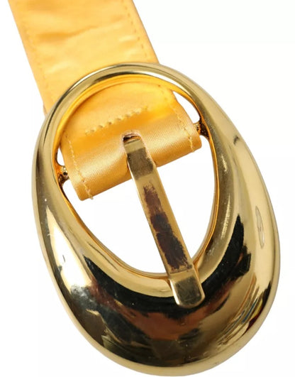  - Gold Satin Leather Oval Metal Buckle Belt