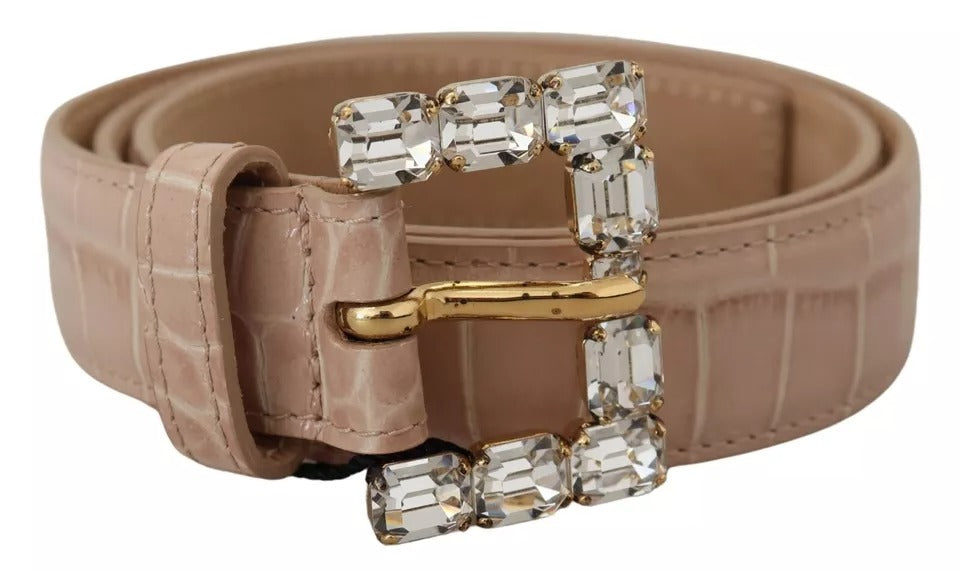  - Beige Leather Crystal Buckle Women Belt