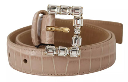  - Beige Leather Crystal Buckle Women Belt