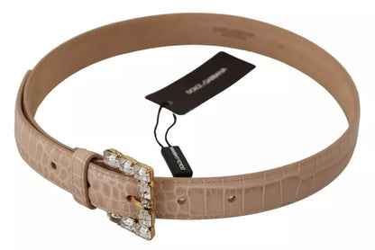  - Beige Leather Crystal Buckle Women Belt