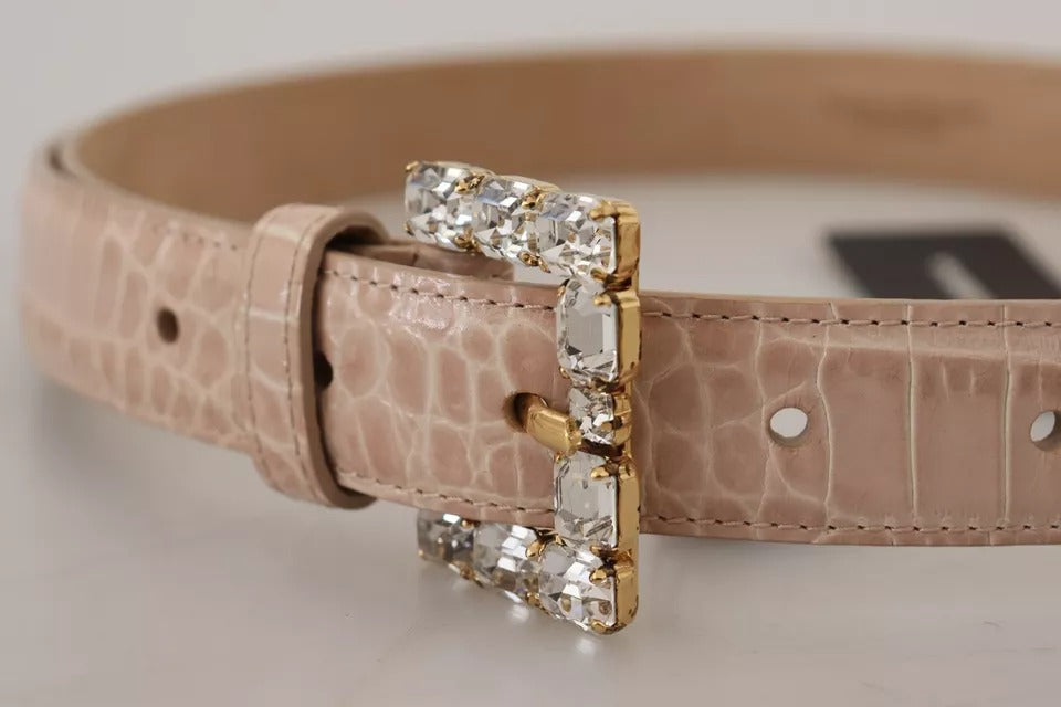  - Beige Leather Crystal Buckle Women Belt