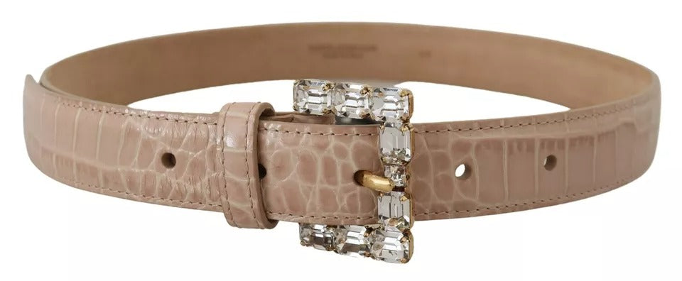  - Beige Leather Crystal Buckle Women Belt