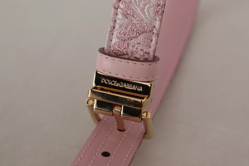  - Pink Jaquard Embroidered Gold Tone Metal Buckle Belt