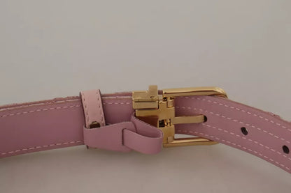  - Pink Jaquard Embroidered Gold Tone Metal Buckle Belt