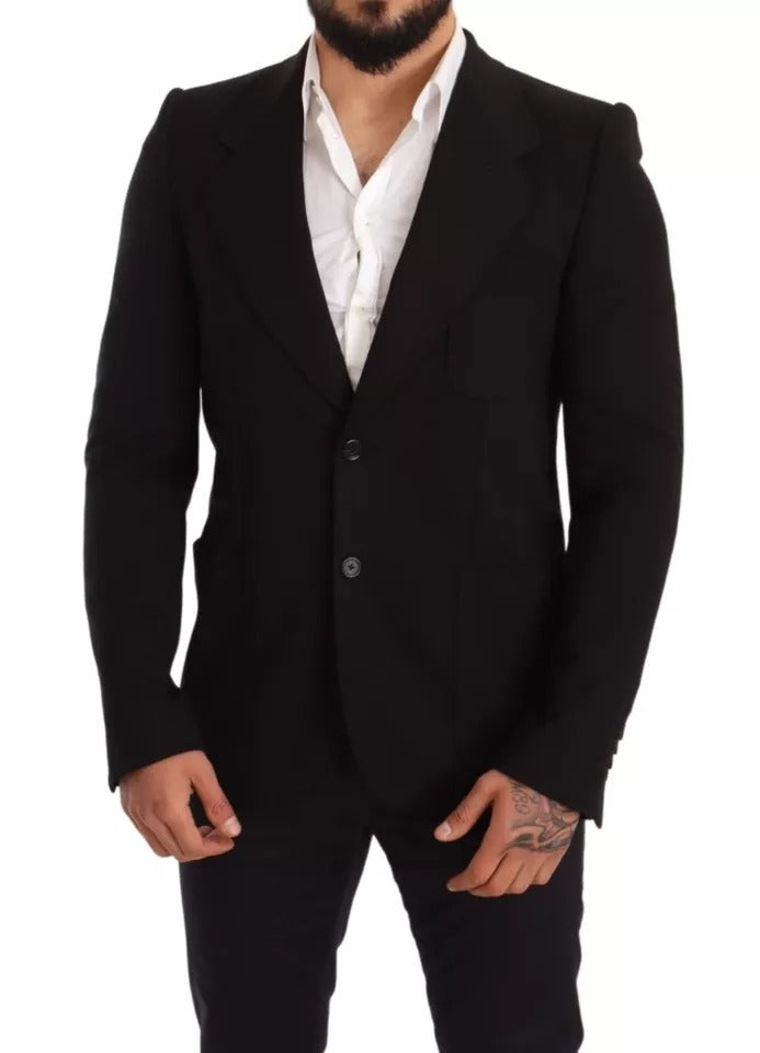  - Black Wool Slim Fit Coat Jacket Blazer