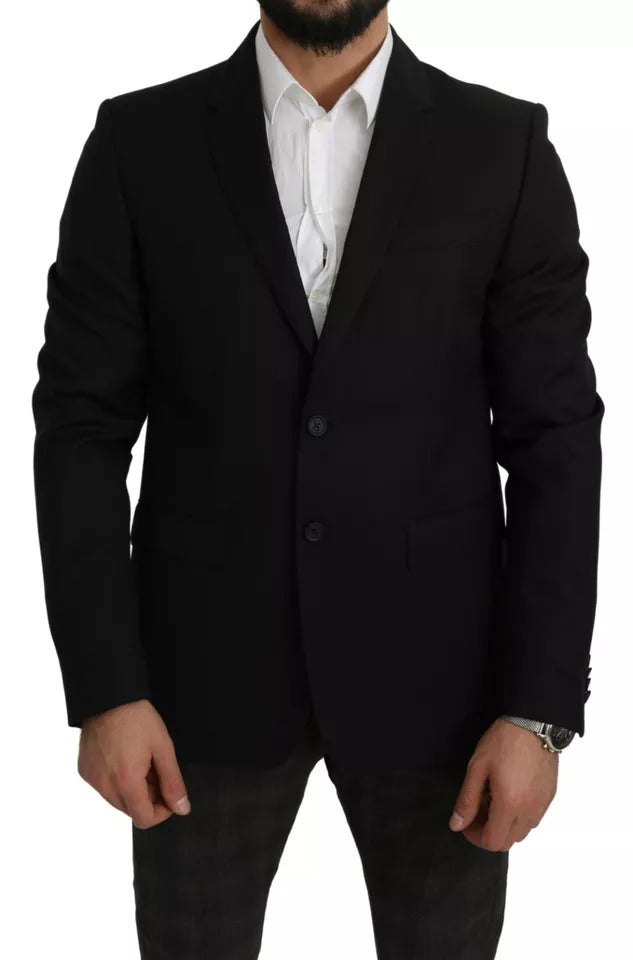  - Black Wool Slim Fit Notch Jacket Blazer