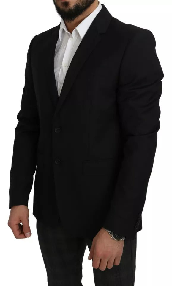  - Black Wool Slim Fit Notch Jacket Blazer