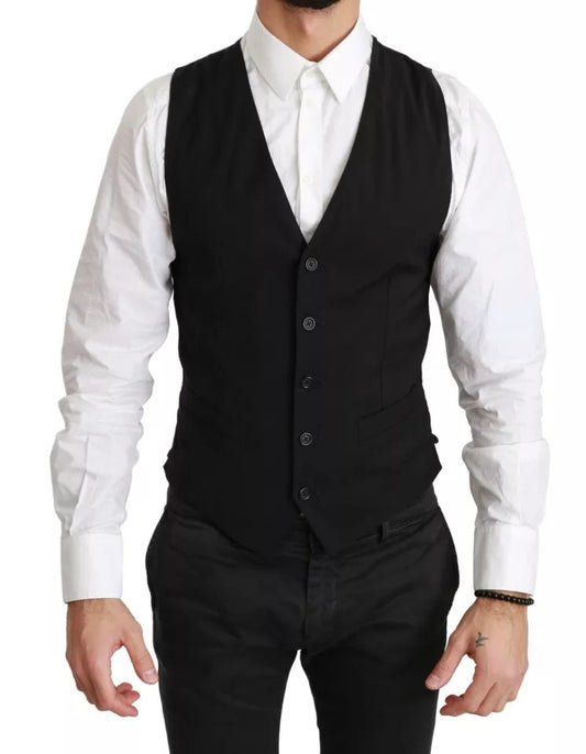  - Black Solid STAFF Slim Fit Waistcoat Vest