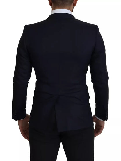  - Blue Wool Single Breasted Coat Men Blazer