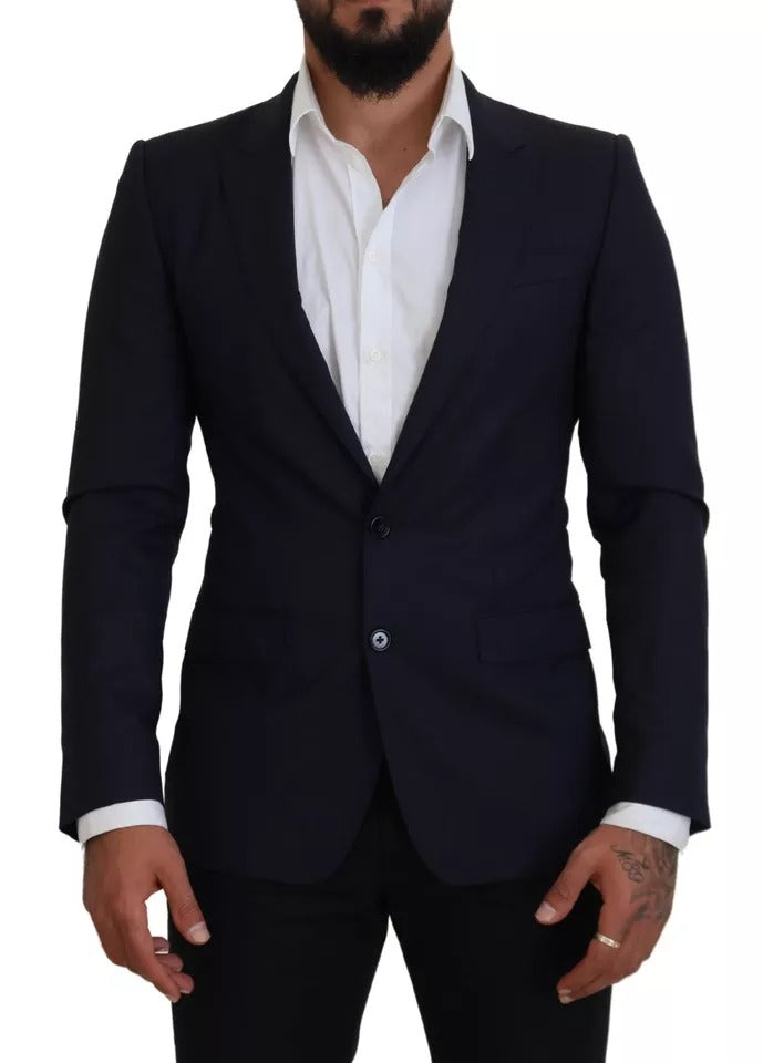  - Blue Wool Slim Fit Formal Coat Men Blazer