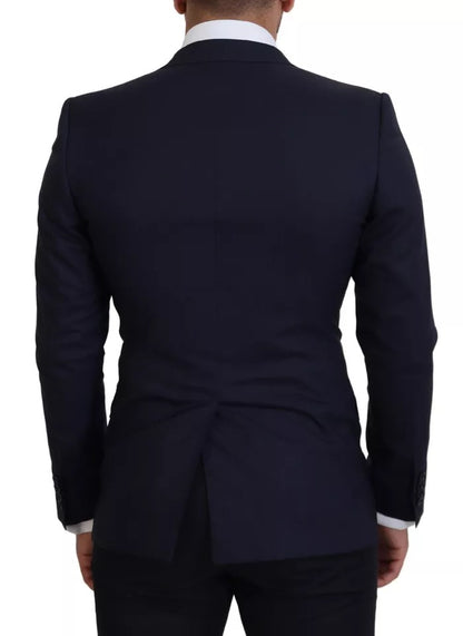  - Blue Wool Slim Fit Formal Coat Men Blazer