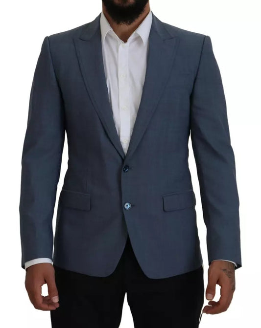  - Blue Wool Stretch Slim Fit Jacket Blazer