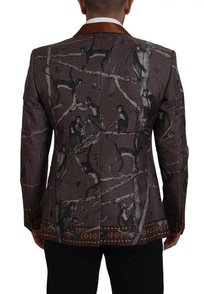  - Bronze Monkey Print Silk Slim Jacket Blazer