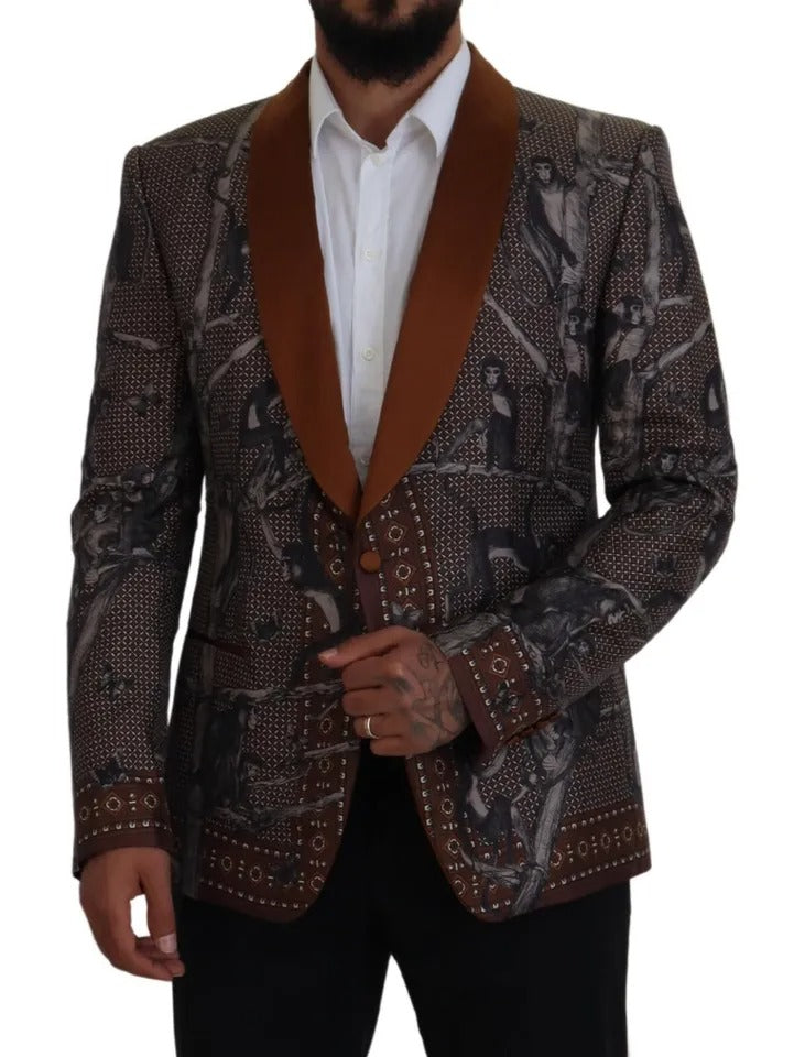  - Bronze Monkey Print Silk Slim Jacket Blazer