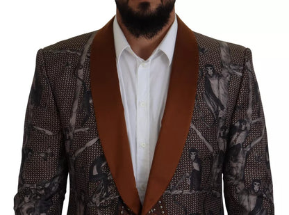  - Bronze Monkey Print Silk Slim Jacket Blazer