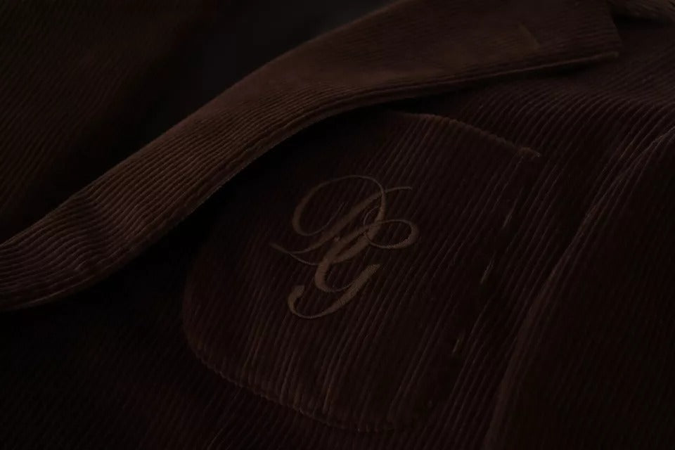 Brown Corduroy Slim Fit Coat with DG Logo Blazer by Dolce & Gabbana