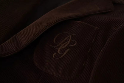 Brown Corduroy Slim Fit Coat with DG Logo Blazer by Dolce & Gabbana