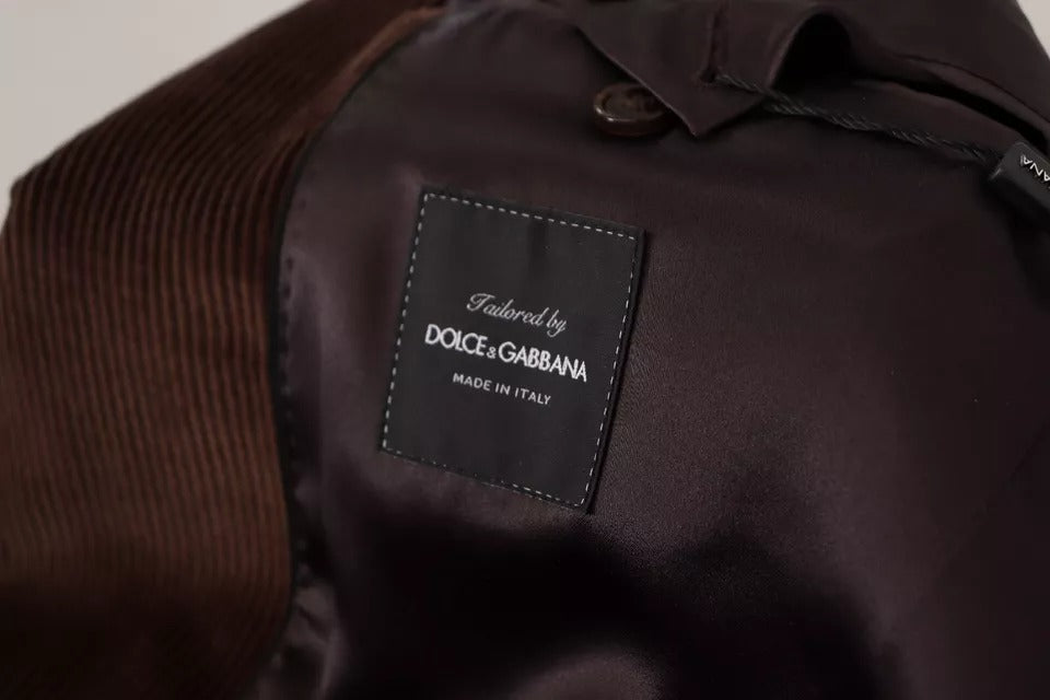 Brown Corduroy Slim Fit Coat with DG Logo Blazer by Dolce & Gabbana