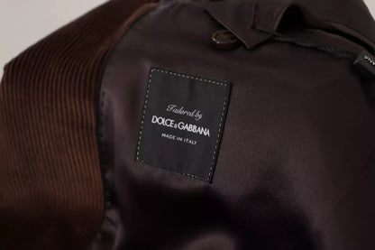 Brown Corduroy Slim Fit Coat with DG Logo Blazer by Dolce & Gabbana