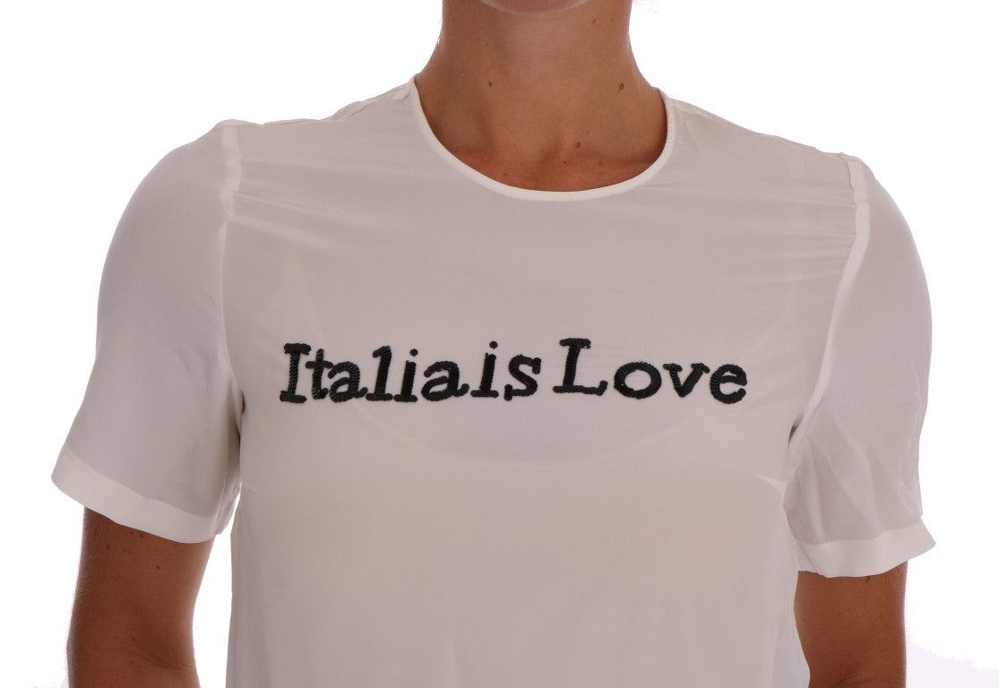  - Silk Sequined 'Italia Is Love' White Blouse