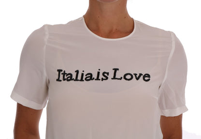  - Silk Sequined 'Italia Is Love' White Blouse