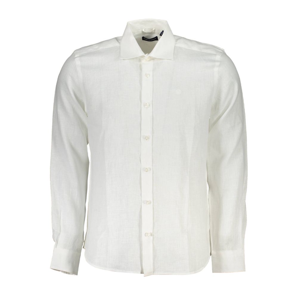  - Elegant White Linen Long-Sleeved Shirt