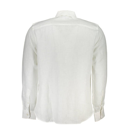  - Elegant White Linen Long-Sleeved Shirt