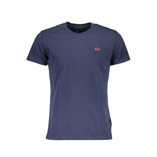 Blue Crew Neck Cotton Tee with Logo