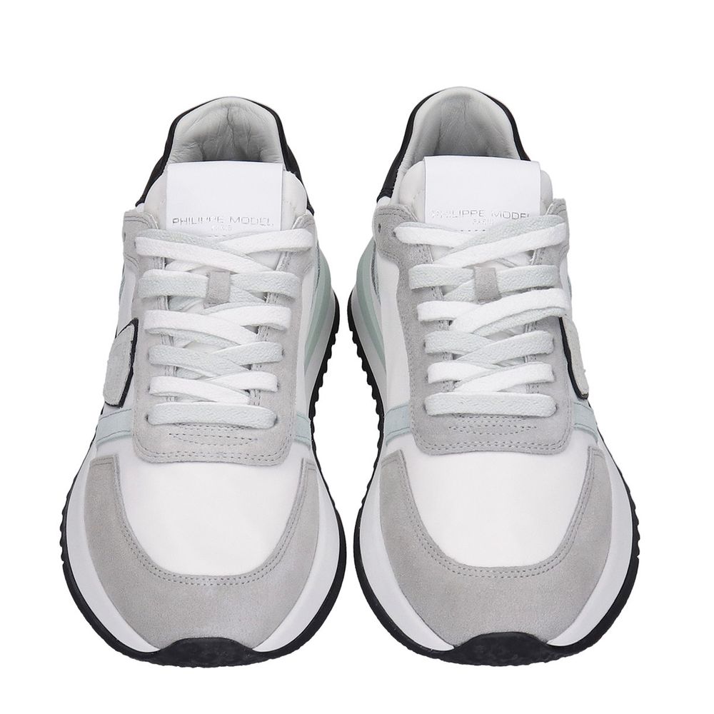  - Chic White Fabric Sneakers with Leather Accents