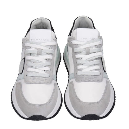  - Chic White Fabric Sneakers with Leather Accents