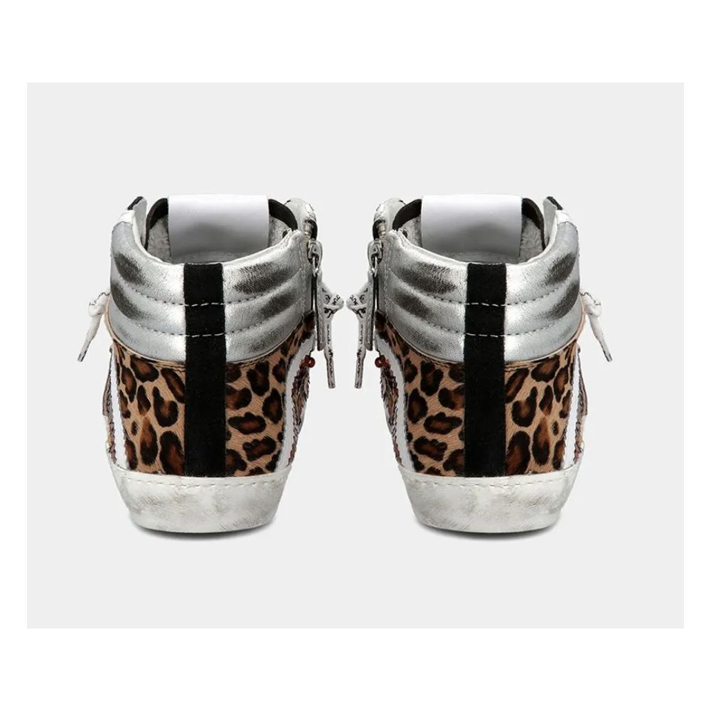  - Funky Grey Black Leather Sneakers with Leopard and Sequin Details