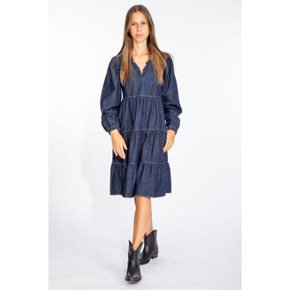  - Elegant Dark Blue Denim Flare Dress